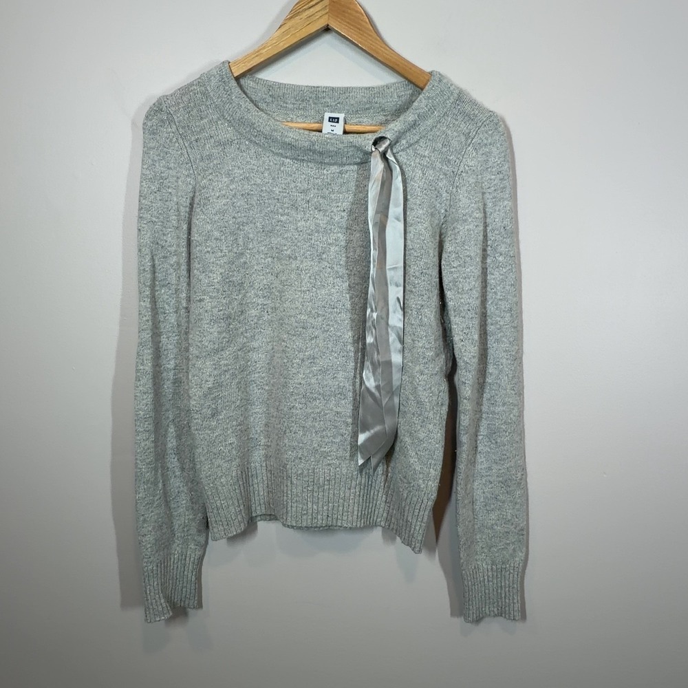 Vintage Gap Grey Knit Sweater Ribbon Accent Wool Cashmere Blend Size M Preppy